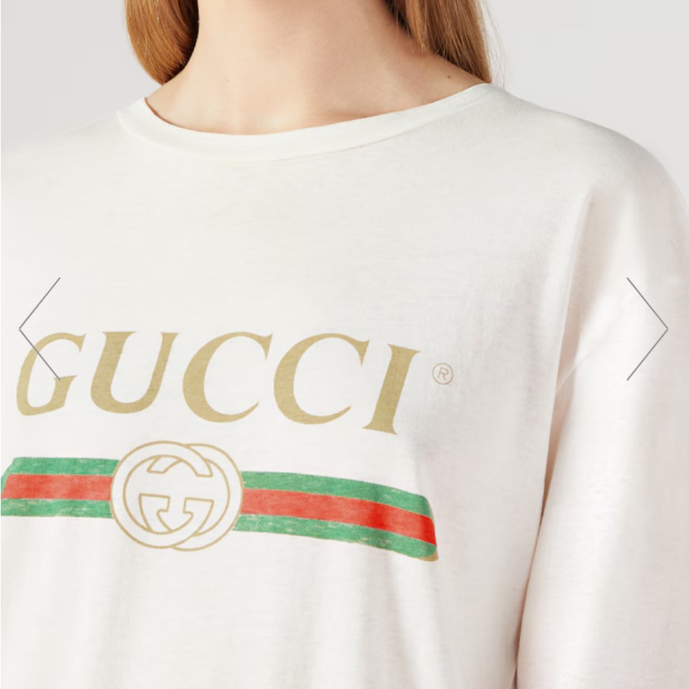 Gucci Cream Logo Tee with Green in and Red Stripes